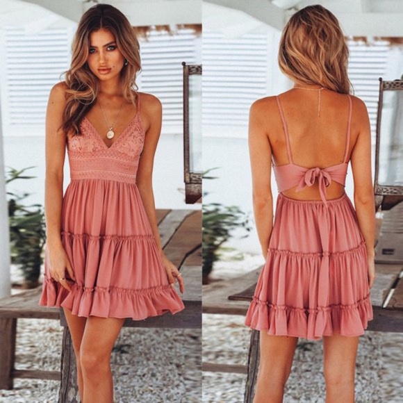 Dresses & Skirts - IN STOCK - boho gypsy ruffle back tie mini dress